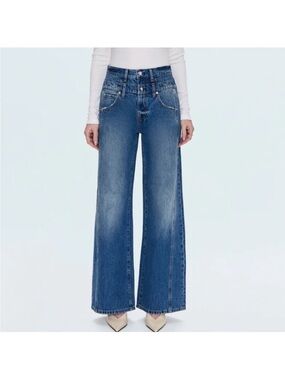 Pistola Caleb Stacked Waist High-Rise Wide Leg Denim in Medium Blue - size 29